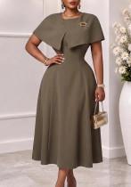 Plus Size Women’s Round Neck Slim Waist Cape Overlay A Line Midi Formal Dress Plus Size Women’s Round Neck Slim Waist Cape Overlay A Line Midi Formal Dress