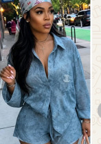 Summer Plus Size Women’s Long Sleeve Chiffon Print Shirt and Shorts Two Piece Set Summer Plus Size Women’s Long Sleeve Chiffon Print Shirt and Shorts Two Piece Set