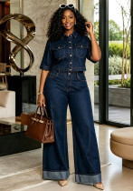 Summer Women’s High Fashion Casual Half Sleeve Denim Jacket and Pants Set Summer Women’s High Fashion Casual Half Sleeve Denim Jacket and Pants Set