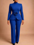 Women’s High Neck Floral Slim Waist Top Wide Leg Pants Chic Career Formal Party Two Piece Set