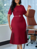 Women’s Fashion Chic Elegant High Waist Bodycon Midi Solid Color Short Sleeve African Dress