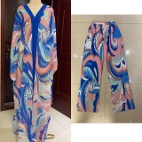 African Women’s Fashion Digital Print Chiffon Cardigan and Pants Flowing Two Piece Set