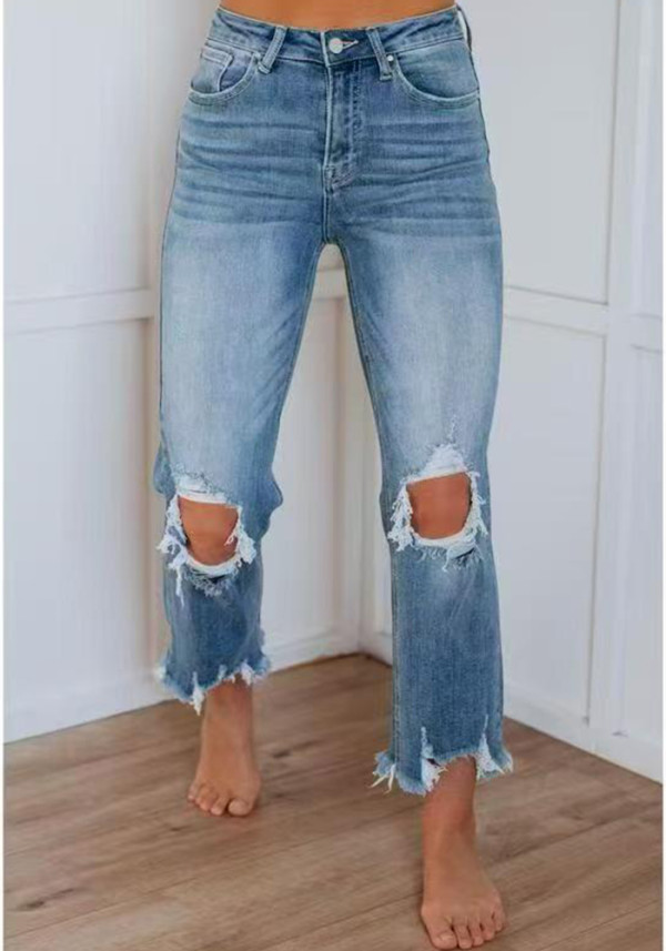 Spring Women’s Ripped Denim Tight Fitting Cropped Jeans