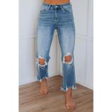Spring Women’s Ripped Denim Tight Fitting Cropped Jeans