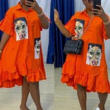 African Women’s Trendy Graphic Ruffle Loose Shirt Dress