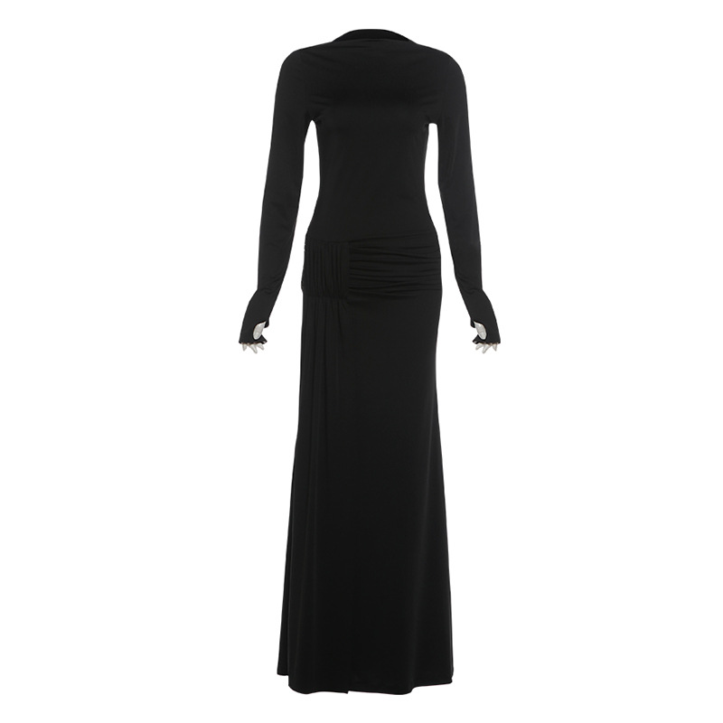 Solid Slim Fit Pleated Dress for Summer Parties