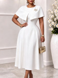 Plus Size Women’s Round Neck Slim Waist Cape Overlay A Line Midi Formal Dress