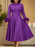 Plus Size Women’s Chic Elegant Mock Neck Long Sleeve Floral Sleeve A-line Midi Dress