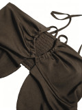 Women’s Holiday Casual Solid Color Halter Neck Irregular Top Slim Fit Wide Leg Pants Two Piece Set