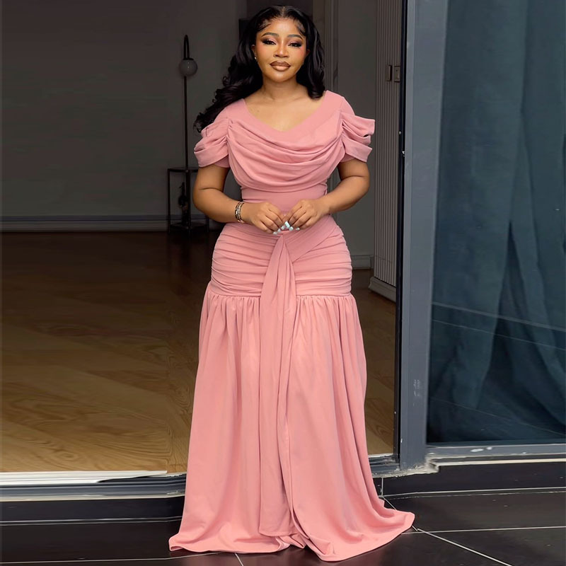 Solid Ruched Flare Maxi Dress for Autumn