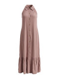 Women’s Holiday Summer Solid Color Turndown Collar Ruffle Hem Sleeveless Maxi Dress