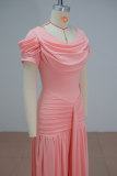 Autumn Women’s Fashion Chic Solid Color Ruched Flare Maxi Dress