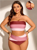 Plus Size Women’s Sexy Multicolor Patchwork Two Piece Swimsuit