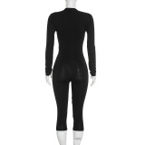Women’s Autumn Sexy Square Neck Long Sleeve Lace Up Slim Fit Jumpsuit