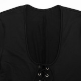 Women’s Autumn Sexy Square Neck Long Sleeve Lace Up Slim Fit Jumpsuit