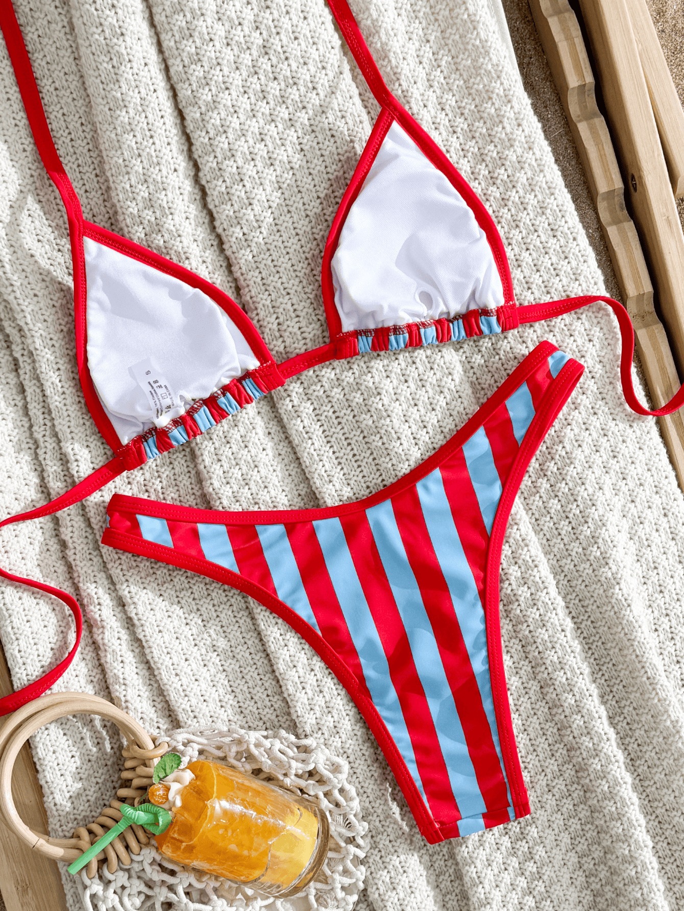 Striped Lace-Up Bikini Swimsuit Set for Beachwear