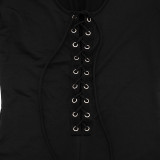 Women’s Autumn Sexy Square Neck Long Sleeve Lace Up Slim Fit Jumpsuit