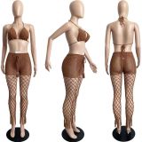 Women’s See Through Hollow Out Beach Crochet Fishnet Pants Set