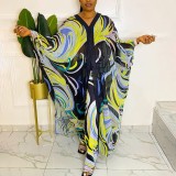 African Women’s Fashion Digital Print Chiffon Cardigan and Pants Flowing Two Piece Set