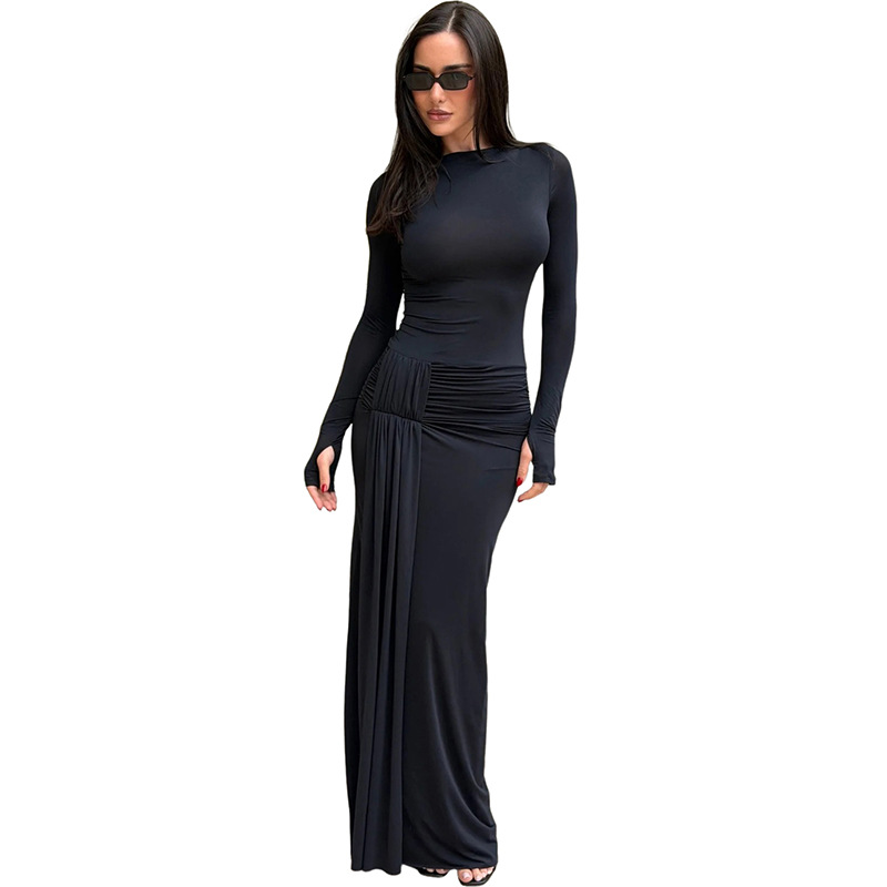 Solid Slim Fit Pleated Dress for Summer Parties