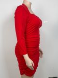 Plus Size Women’s Solid Color Knot Sweetheart Neck Long Sleeve Side Ruched Slim Fit Bodycon Mini Dress