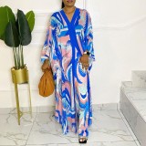 African Women’s Fashion Digital Print Chiffon Cardigan and Pants Flowing Two Piece Set