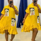 African Women’s Trendy Graphic Ruffle Loose Shirt Dress