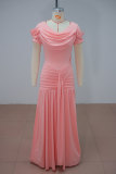 Autumn Women’s Fashion Chic Solid Color Ruched Flare Maxi Dress