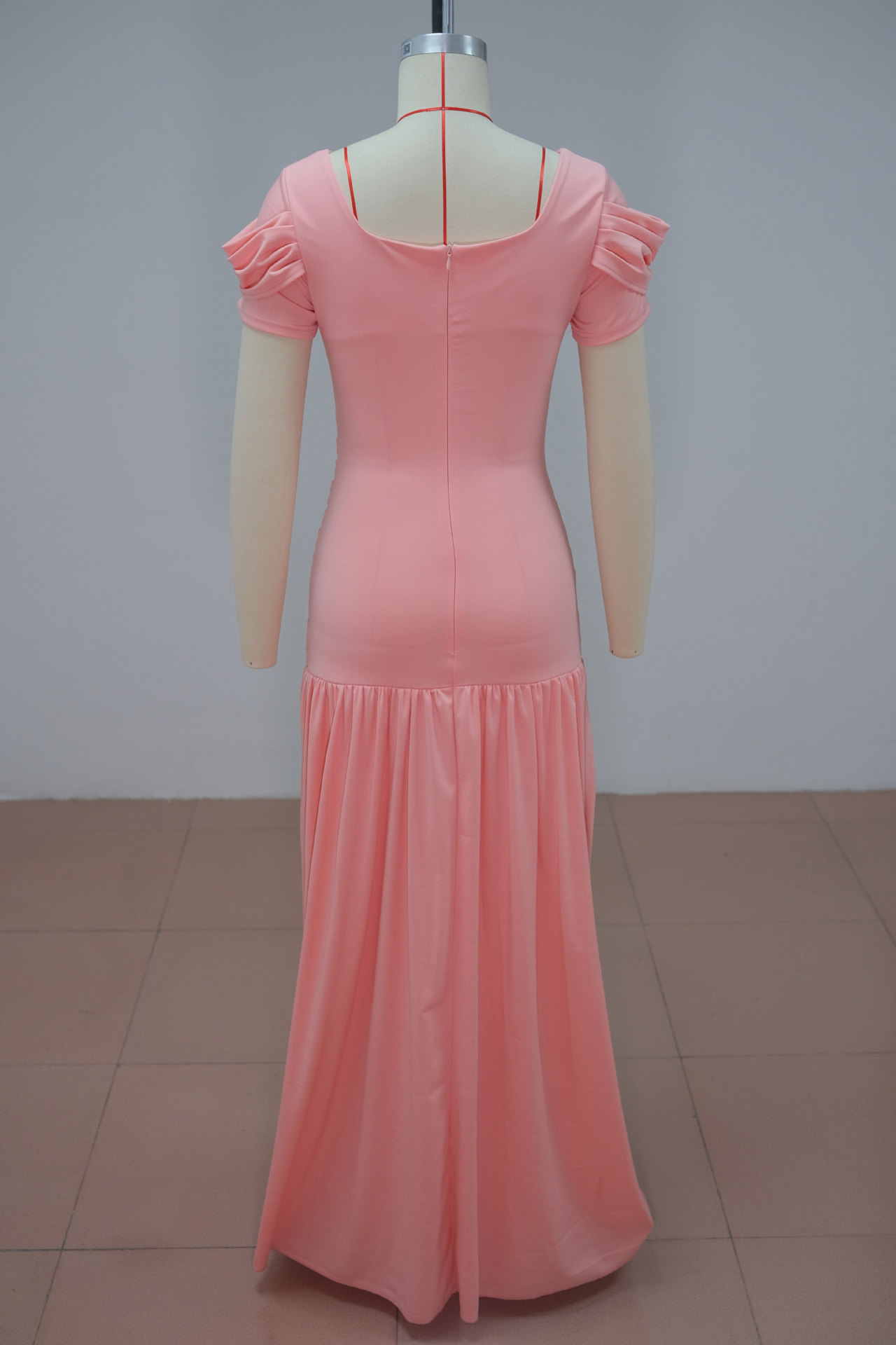 Solid Ruched Flare Maxi Dress for Autumn