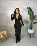 Women’s Sexy Fashion Solid Color Single Breasted Long Sleeve Long Dress