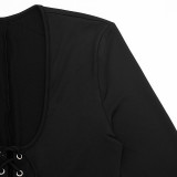 Women’s Autumn Sexy Square Neck Long Sleeve Lace Up Slim Fit Jumpsuit