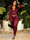 Women Casual Sexy Long‑Sleeve Top & Pants Two‑Piece Set