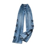 Women Casual Bow‑Embroidered Denim Pants