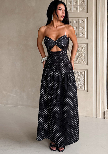 Women Polka‑Dot Tie‑Knot Cutout Holidays Maxi Dress