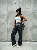 Women Patchwork Color‑Block Denim Pants