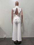 Women summer backless tie-waist sleeveless top and wide-leg pants two-piece set