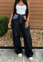 Women Star‑Flag Pocket Denim Pants Women Star‑Flag Pocket Denim Pants