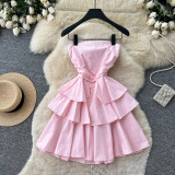 Women French Strapless Ruffled Tiered Sleeveless Dress