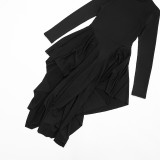 Women Autumn High‑Neck Long Sleeve Draped Ruffled Sexy Bodycon Dress