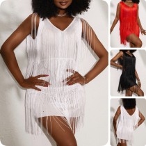 Women Tassel Sequin Multi‑Layer Tassel Mesh Dress