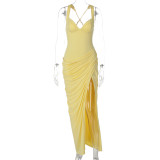 Women Autumn Elegant V‑Neck Sleeveless Bodycon Dress