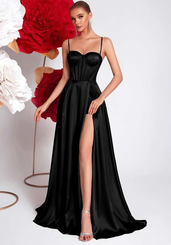 Women Satin Slip Evening Dress