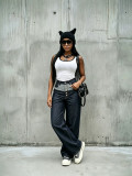 Women Patchwork Color‑Block Denim Pants