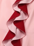 Plus Size Women Color‑Block Square Neck Mermaid Side‑Ruffled Half‑Sleeve Formal Party Bodycon Dress