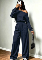 Women Autumn‑Winter Slash‑Shoulder Top & Pocket Wide‑Leg Pants Two‑Piece Set Women Autumn‑Winter Slash‑Shoulder Top & Pocket Wide‑Leg Pants Two‑Piece Set