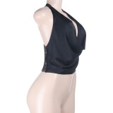 Women Cowl Halter Neck V‑Neck Backless Lace‑Up Crop Top Tank Top