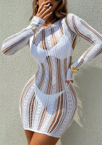 Women See‑Through Long Sleeve Beach Cover‑Up Holidays Dress