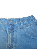 Women Ripped Color‑Block Denim Wide‑Leg Pants
