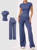 Women Round‑Neck Short‑Sleeve Yoga Two‑Piece Set