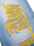 Women Ripped Color‑Block Denim Wide‑Leg Pants